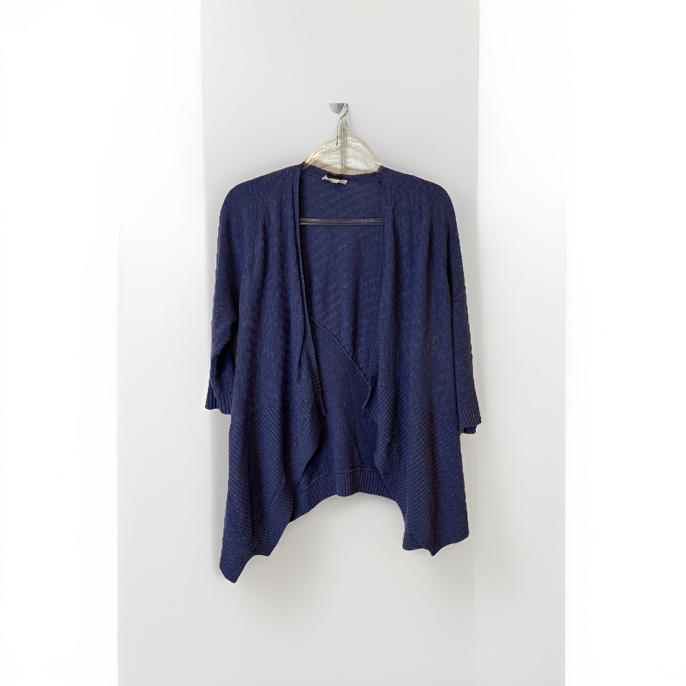 Eileen‎ Fisher Cardigan Sweater Womens PM Purple Linen Cotton Open Front Draped